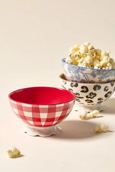 Urban Outfitters Courtney Ceramic Patterned Pedestal Snack Bowl In Gingham At  In Red