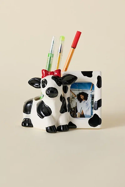 Urban Outfitters Cow Instax Mini Ceramic Picture Frame Vase In Black/white At