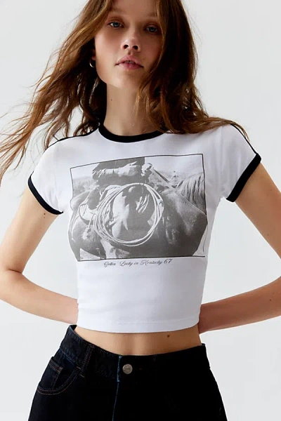 Urban Outfitters Cowboy Photoreal Ringer Baby Tee In White, Women's At