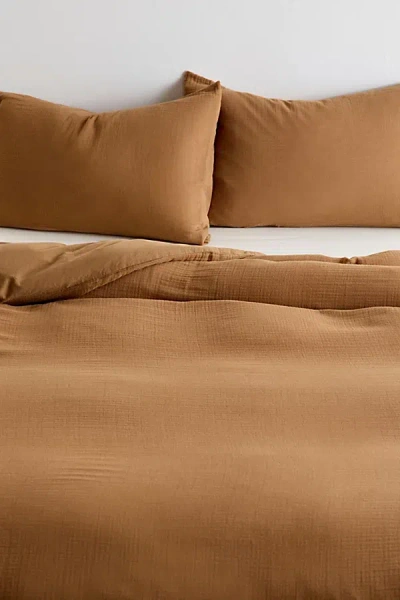 Urban Outfitters Cozy Crinkle Duvet Cover Set In Cinnamon At
