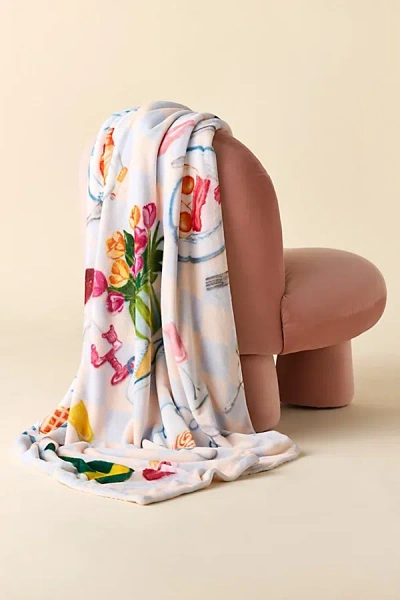 Urban Outfitters Cozy Logan Patterned Fleece Throw Blanket In Blue At