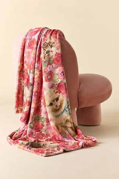 Urban Outfitters Cozy Logan Patterned Fleece Throw Blanket In Pink At