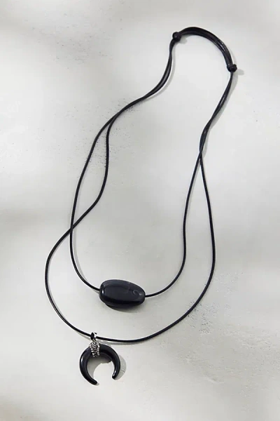 Urban Outfitters Crescent Pendant Corded Layered Necklace In Black, Women's At