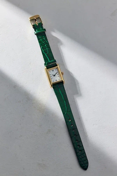 Urban Outfitters Croc Embossed Leather Rectangle Watch In Dark Green, Women's At