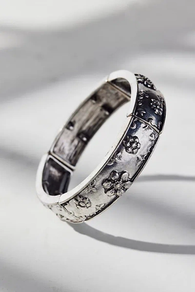 Urban Outfitters Dahlia Boho Floral Etched Metal Bangle Bracelet In Silver, Women's At