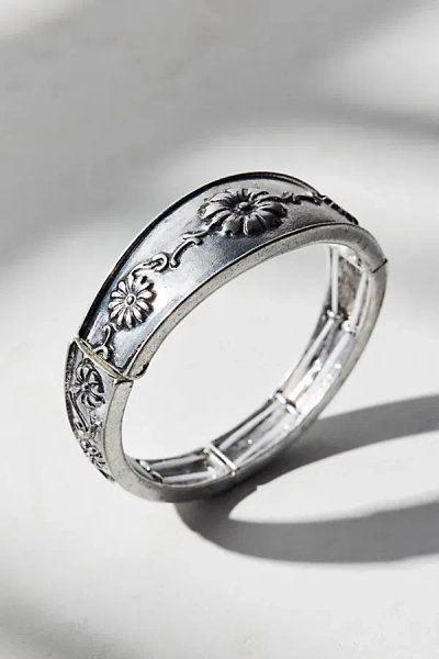 Urban Outfitters Daisy Chain Etched Metal Bangle Bracelet In Silver, Women's At