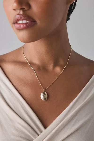 Urban Outfitters Daisy Etched Oval Locket Necklace In Gold, Women's At