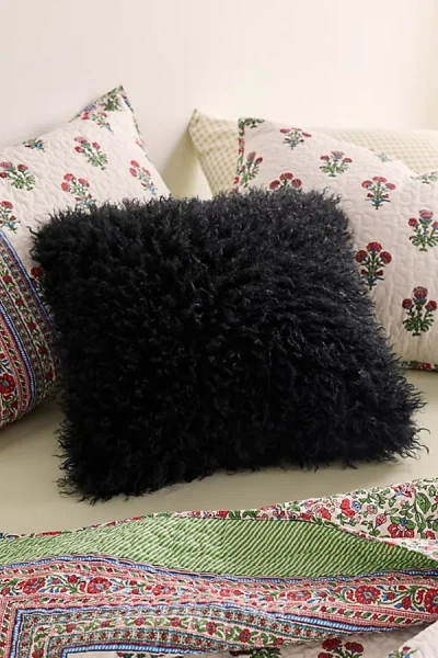 Urban Outfitters Dakota Shaggy Faux Fur Jacquard Throw Pillow In Jet Black At