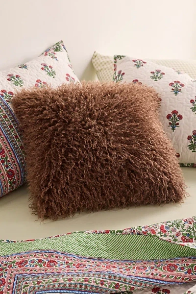 Urban Outfitters Dakota Shaggy Faux Fur Jacquard Throw Pillow In Light Brown At