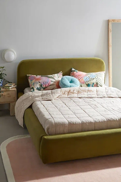 Urban Outfitters Daphne Upholstered Velvet Platform Bed In Lime At