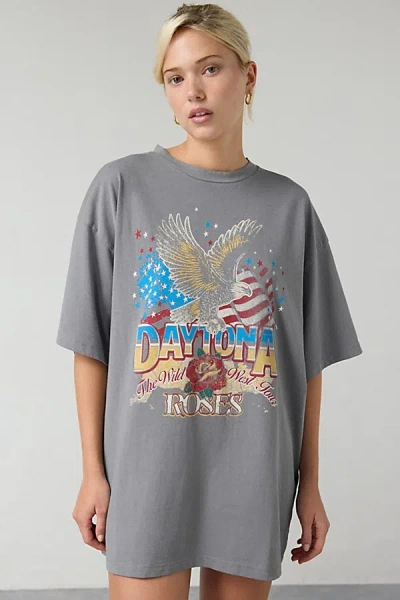 Urban Outfitters Daytona Eagle Graphic Vintage Wash T-shirt Dress In Carbon, Women's At  In Gray