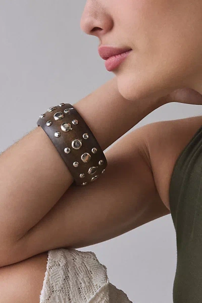 Urban Outfitters Dean Metal Studded Bangle Bracelet In Dark Brown, Women's At