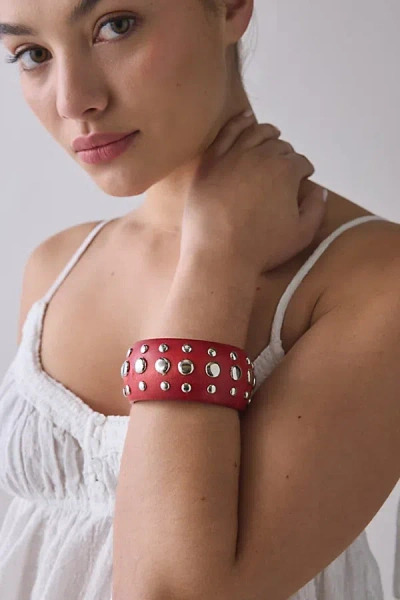 Urban Outfitters Dean Metal Studded Bangle Bracelet In Red, Women's At