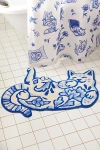 Urban Outfitters Delft Cat Bath Mat In Blue At