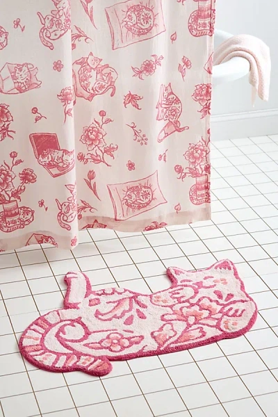 Urban Outfitters Delft Cat Shape Tufted Bath Mat In Pink At