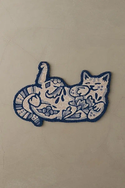 Urban Outfitters Delft Cat Shaped Coir Doormat In Blue At
