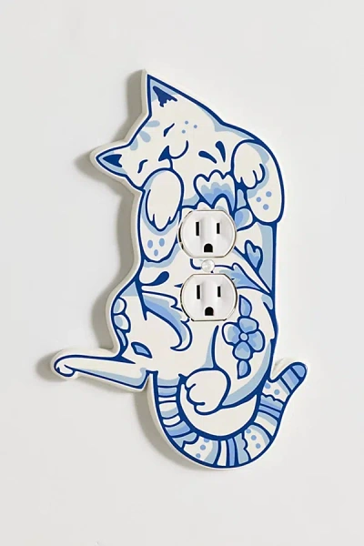 Urban Outfitters Delft Cat Shaped Resin Switch Plate In Blue At