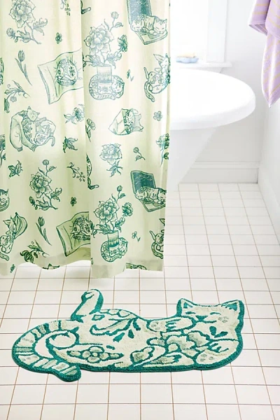 Urban Outfitters Delft Cat Shaped Tufted Bath Mat In Green At