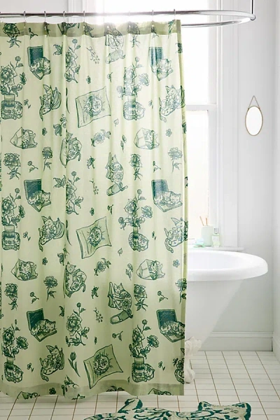 Urban Outfitters Delft Cat Shower Curtain In Green At