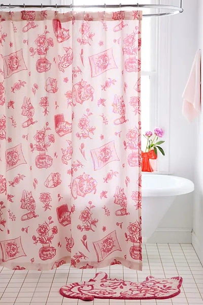 Urban Outfitters Delft Cat Shower Curtain In Pink At
