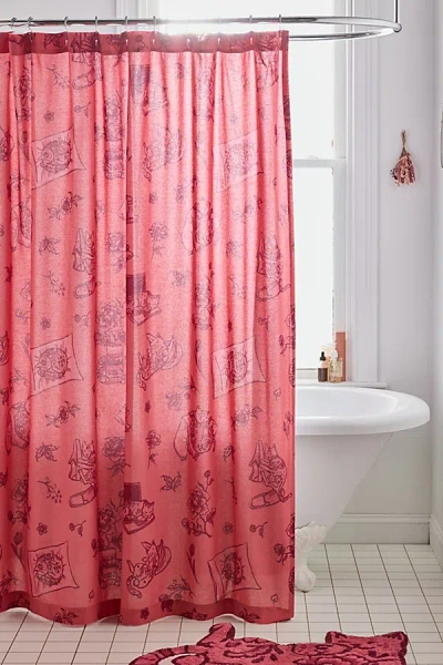 Urban Outfitters Delft Cat Shower Curtain In Rumba Red At