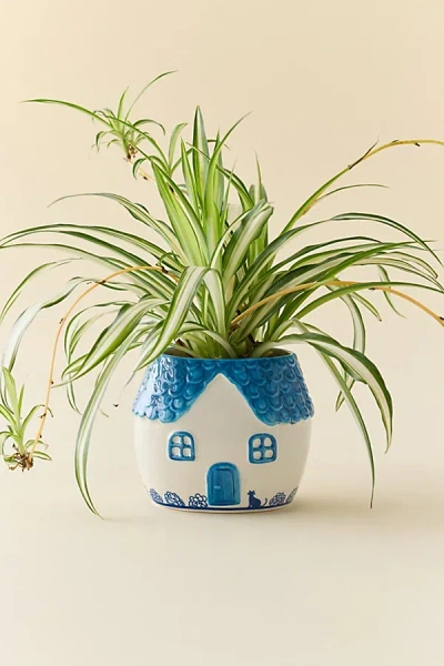 Urban Outfitters Delft House Ceramic Planter In Blue At