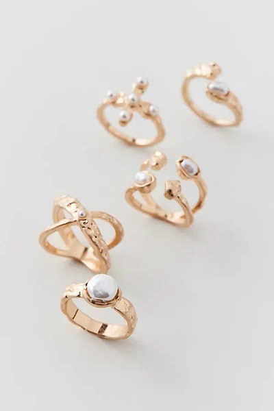 Urban Outfitters Delicate Pearl Ring Set In Gold, Women's At