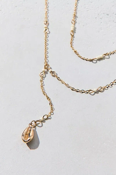 Urban Outfitters Delicate Shell Pendant Layered Lariat Necklace In Gold, Women's At