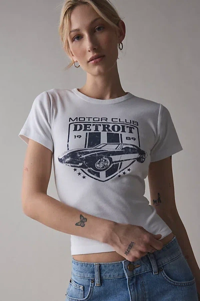 Urban Outfitters Detroit Motor Club Graphic Baby Tee In White, Women's At