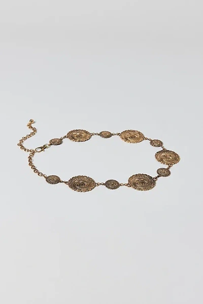 Urban Outfitters Distorted Western Circle Metal Chain Belt In Antique Brass, Women's At