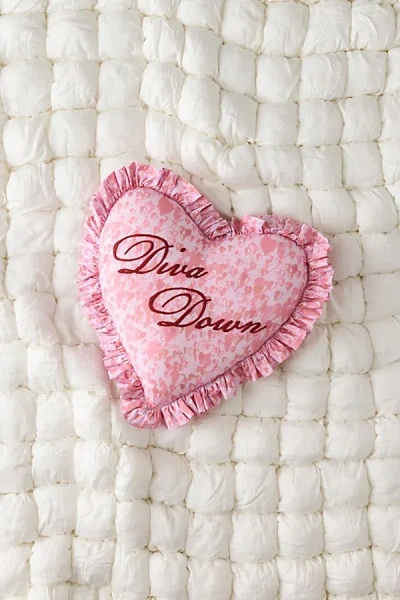 Urban Outfitters Diva Down Embroidered Heart Ruffle Throw Pillow In Pink At