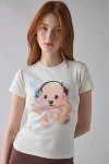 Urban Outfitters Dj Teddy Bear Graphic Baby Tee In White, Women's At