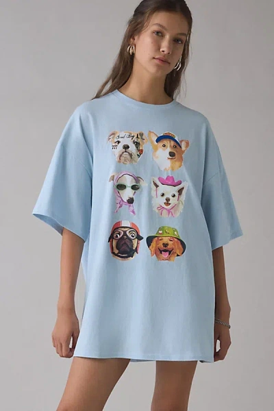 Urban Outfitters Dog Collage Graphic Oversized T-shirt Dress In Dog Collage, Women's At  In Blue