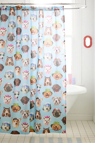 Urban Outfitters Dog Collage Patterned Shower Curtain In Dog Collage At  In Blue