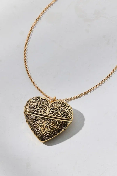 Urban Outfitters Dogwood Engraved Heart Locket Necklace In Gold, Women's At