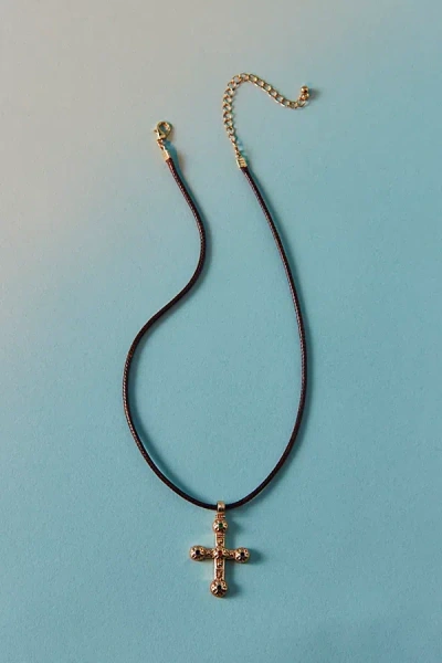 Urban Outfitters Donna Cord Cross Pendant Necklace In Gold, Women's At