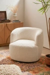 Urban Outfitters Dover Faux Sheepskin Upholstered Swivel Chair In Ivory At