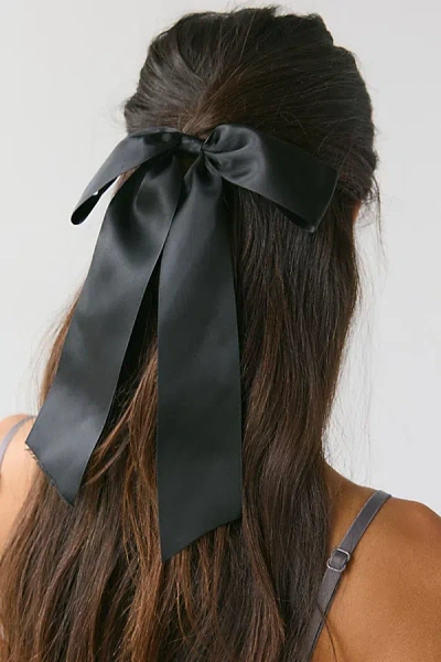 Urban Outfitters Drapey Satin Hair Bow Barrette In Black, Women's At