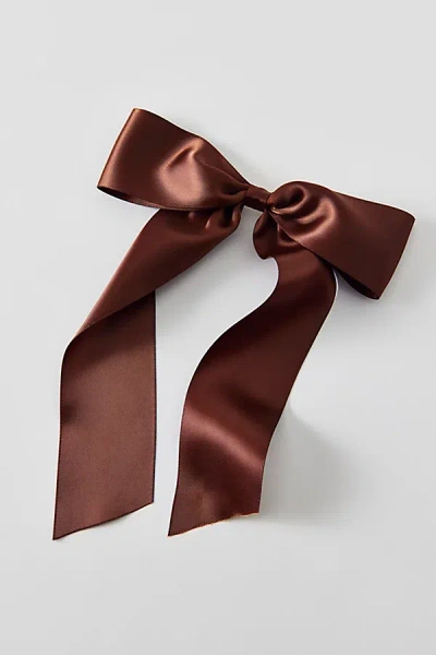 Urban Outfitters Drapey Satin Hair Bow Barrette In Dark Brown, Women's At