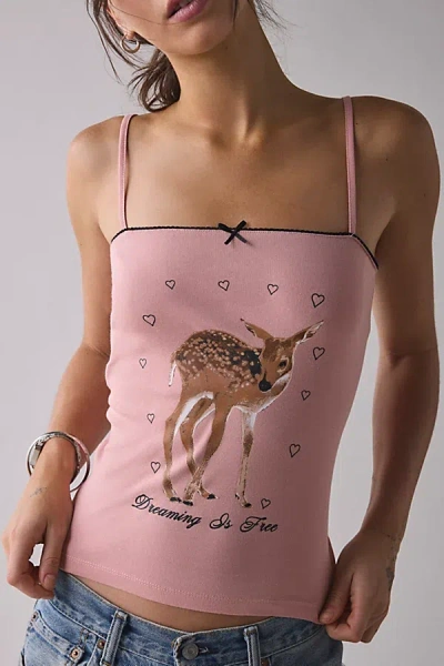 Urban Outfitters Dreaming Is Free Deer Square-neck Cami In Pink, Women's At