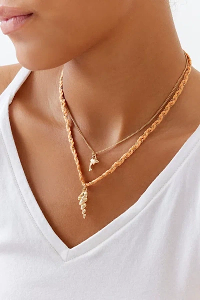 Urban Outfitters Dylan Shell Charm Layering Necklace In Orange/gold Seahorse, Women's At