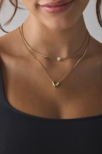Urban Outfitters Edie Heart Charm Delicate Layering Necklace Set In Gold, Women's At