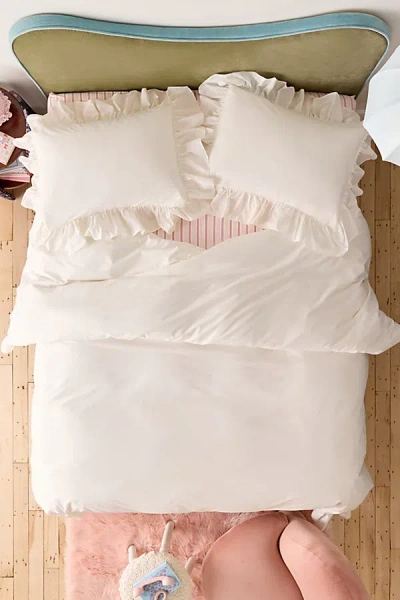 Urban Outfitters Elaine Ruffle Cotton Percale Duvet Cover In Egret At