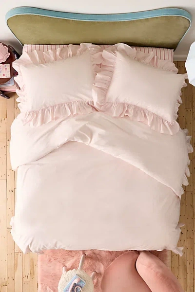 Urban Outfitters Elaine Ruffle Cotton Percale Duvet Cover In Mauve Morn At