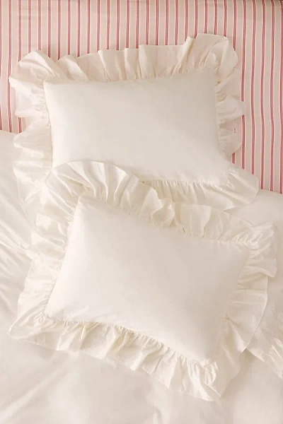 Urban Outfitters Elaine Ruffle Cotton Percale Sham Set In Egret At