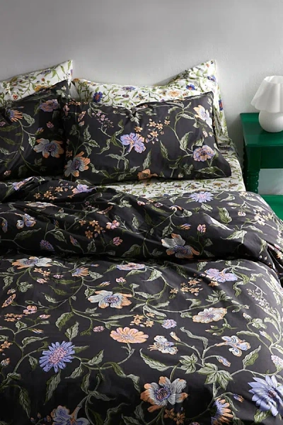 Urban Outfitters Ella Vine Floral Duvet Set In Black At