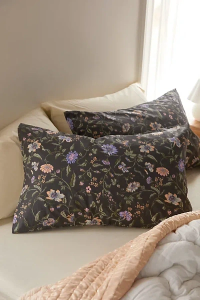 Urban Outfitters Ella Vine Floral Pillowcase Set In Charcoal At  In Black