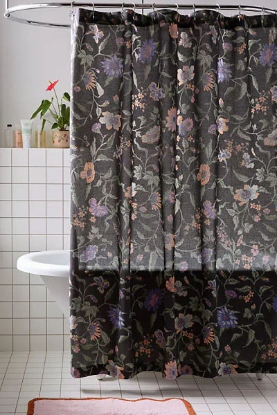 Urban Outfitters Ella Vine Floral Shower Curtain In Charcoal At  In Black