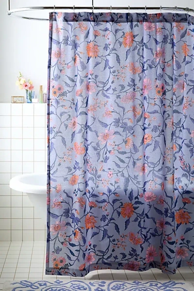 Urban Outfitters Ella Vine Floral Shower Curtain In Cornflower Blue At  In Cornflower Blue