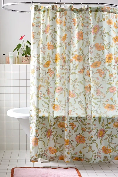 Urban Outfitters Ella Vine Floral Shower Curtain In Mint At  In Mint